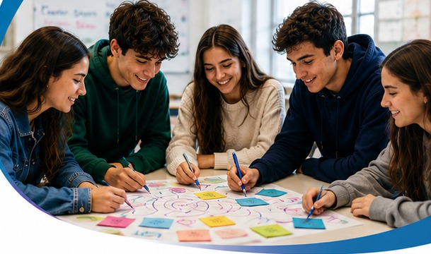 Adolescentes colaborando